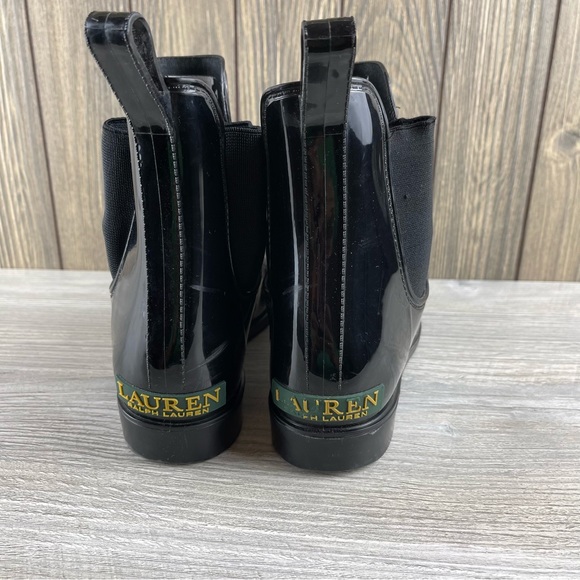 Lauren Ralph Lauren Tally Bo Rai Rubber Chelsea Black Boots Size 10B - Picture 6 of 16